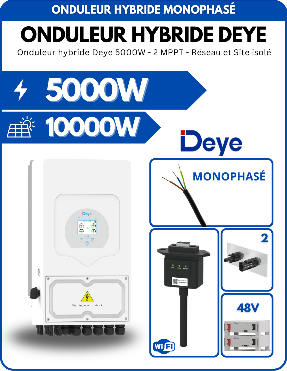 Onduleur hybride Deye SG05LP1-EU-AM2-P 5000W - 2 MPPT - Réseau et Site isolé - Deye | SoluSun