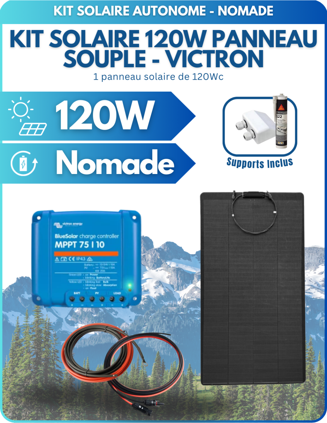 Kit solaire 120W panneau souple avec passe-toit / MPPT Victron - Solu'Sun | SoluSun