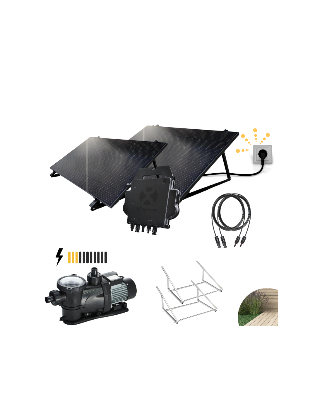 Kit solaire d'autoconsommation complet 900W pour pompe de piscine 900W - Option Plug & Play ou Avec coffret AC 3.68kW - | Sol