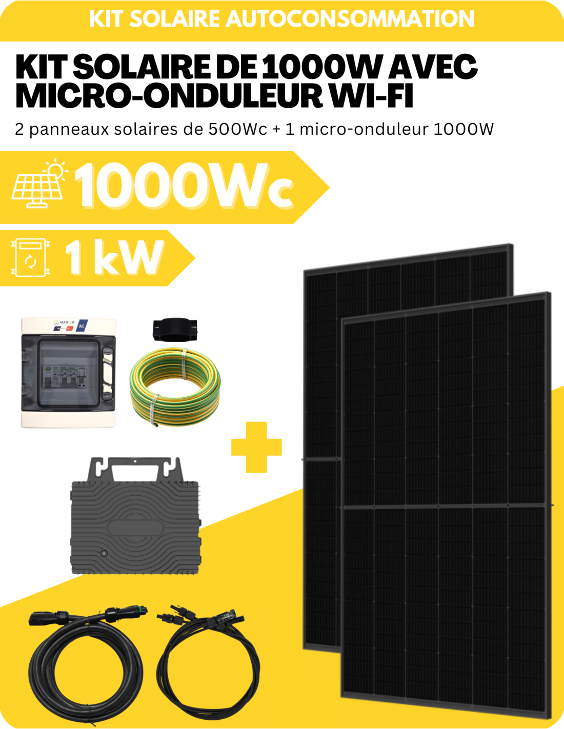 Kit Solaire Autoconsommation 1000W - Biverre et Bifacial - Suivi Wifi intégré - Solu'Sun | SoluSun